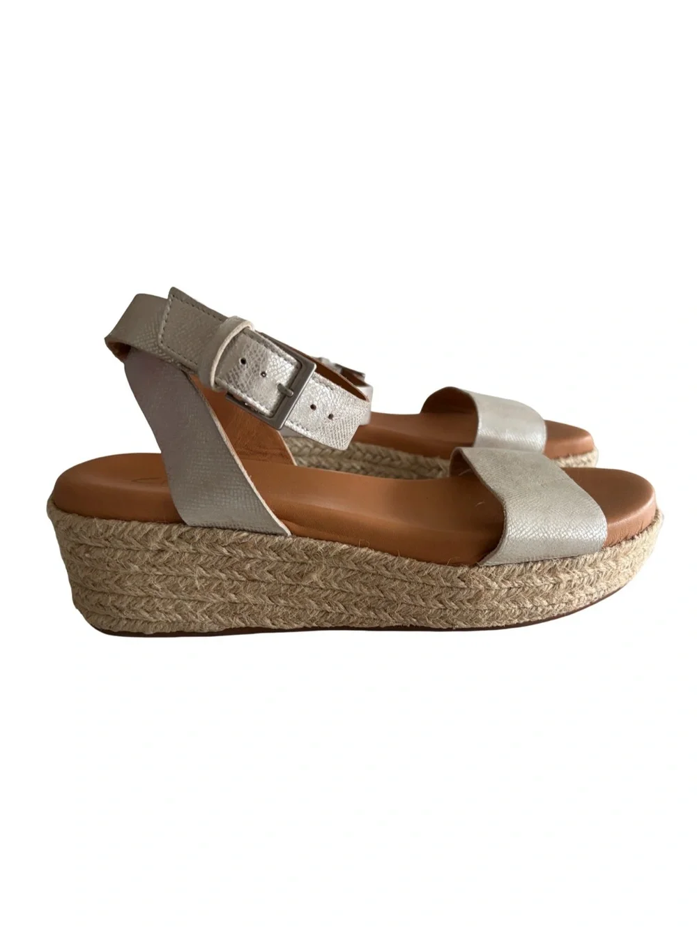 Clarks Kimmie Ivy Silver Metallic Leather Espadrille Wedge Sandals Size 8